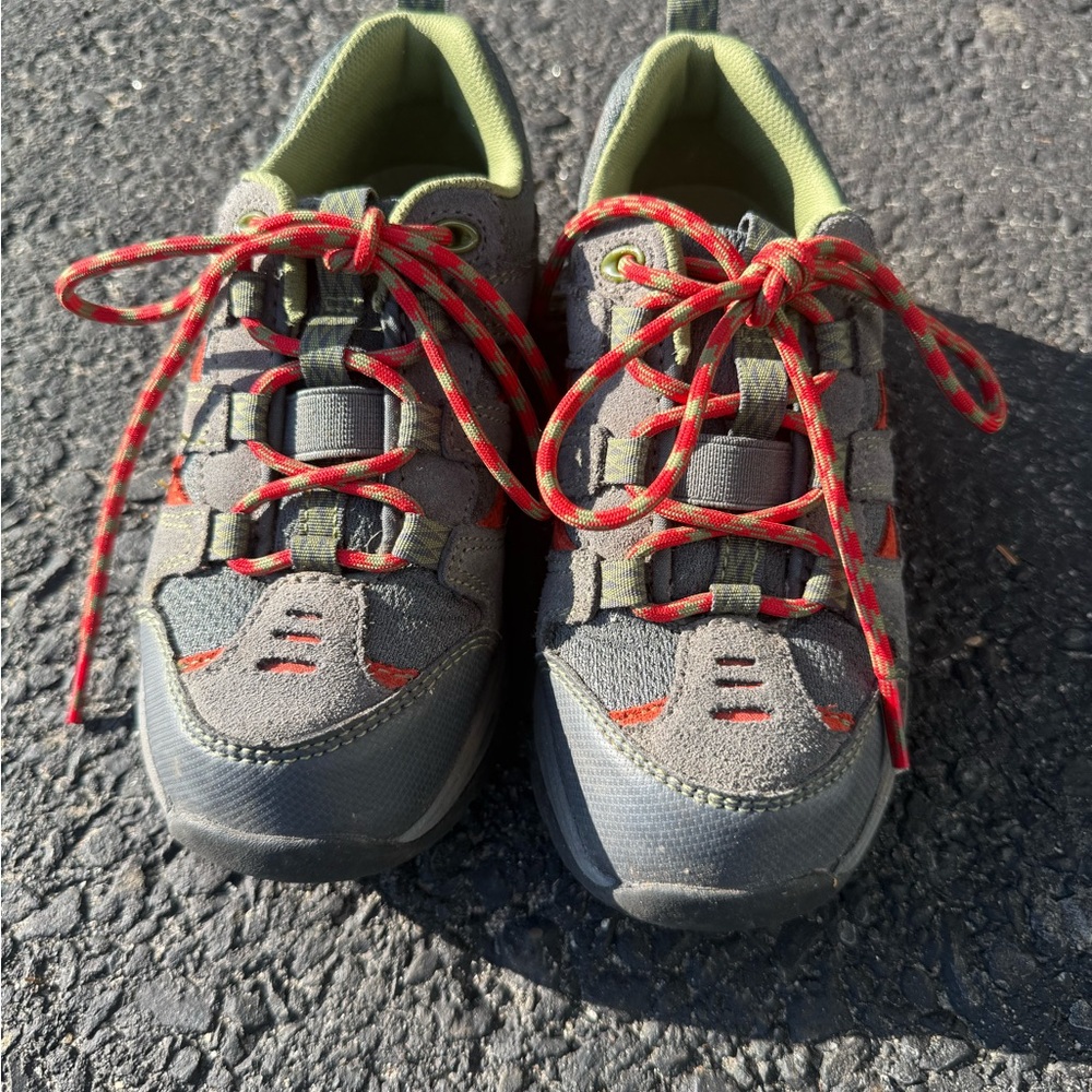 L.L. Bean Kids Olive Green and Red Trail Sneakers